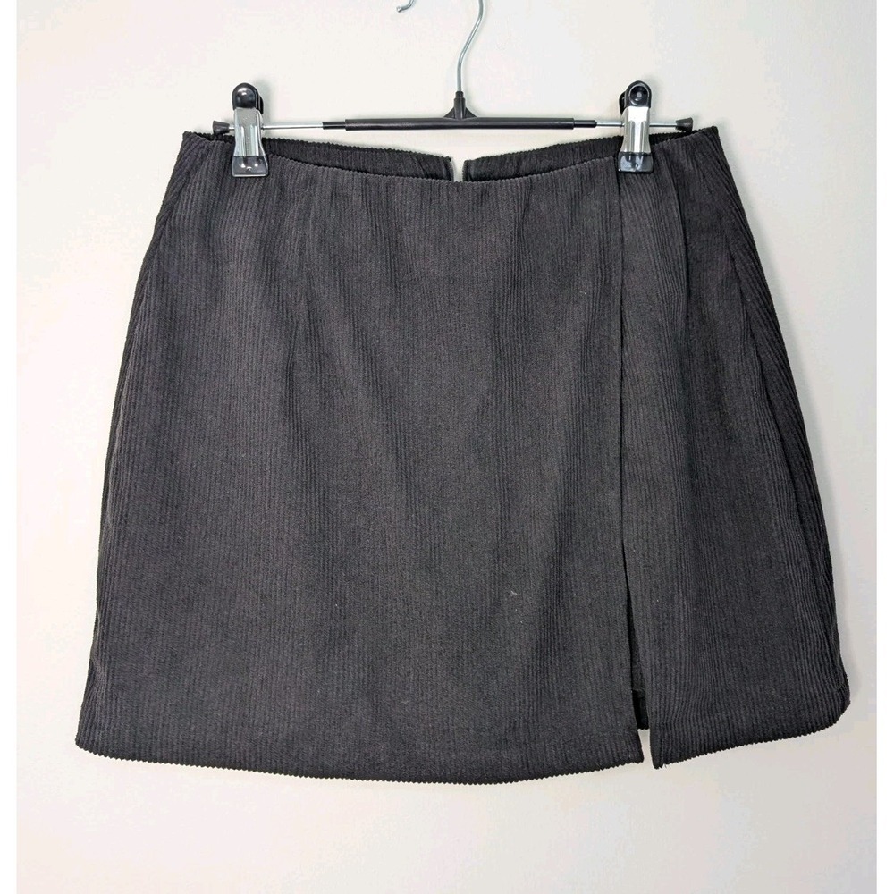 Halara Corduroy Wrap Mini Skirt Charcoal Gray Black Built-in Shorts Size Small